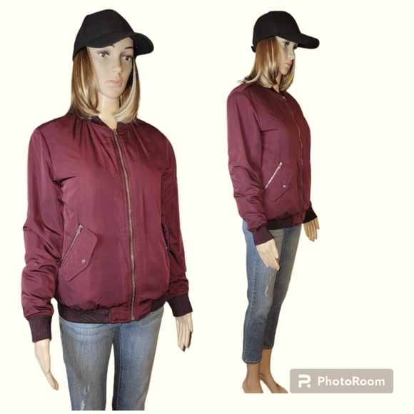ZARA TRF Outerwear Sateen Bomber Jacket, S, Burgundy, VGUC - Picture 5 of 11